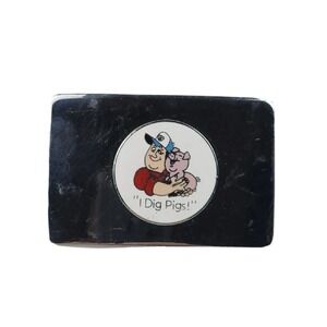VINTAGE 1970s ***I DIG PIGS*** (FARMER W/ HAPPY PIG) SILVERTONE BUCKLE